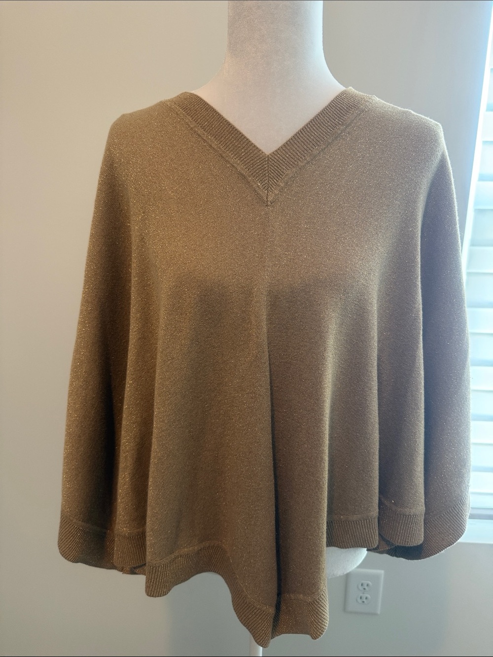 Michael Kors Gold Metallic V-Neck Knit Cape